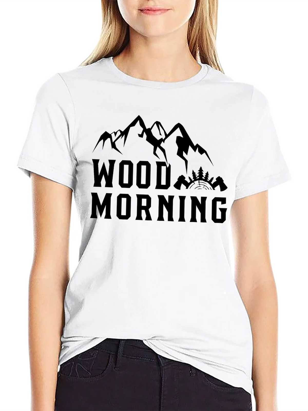 Wood Morning Mountain Graphic Tee - Black