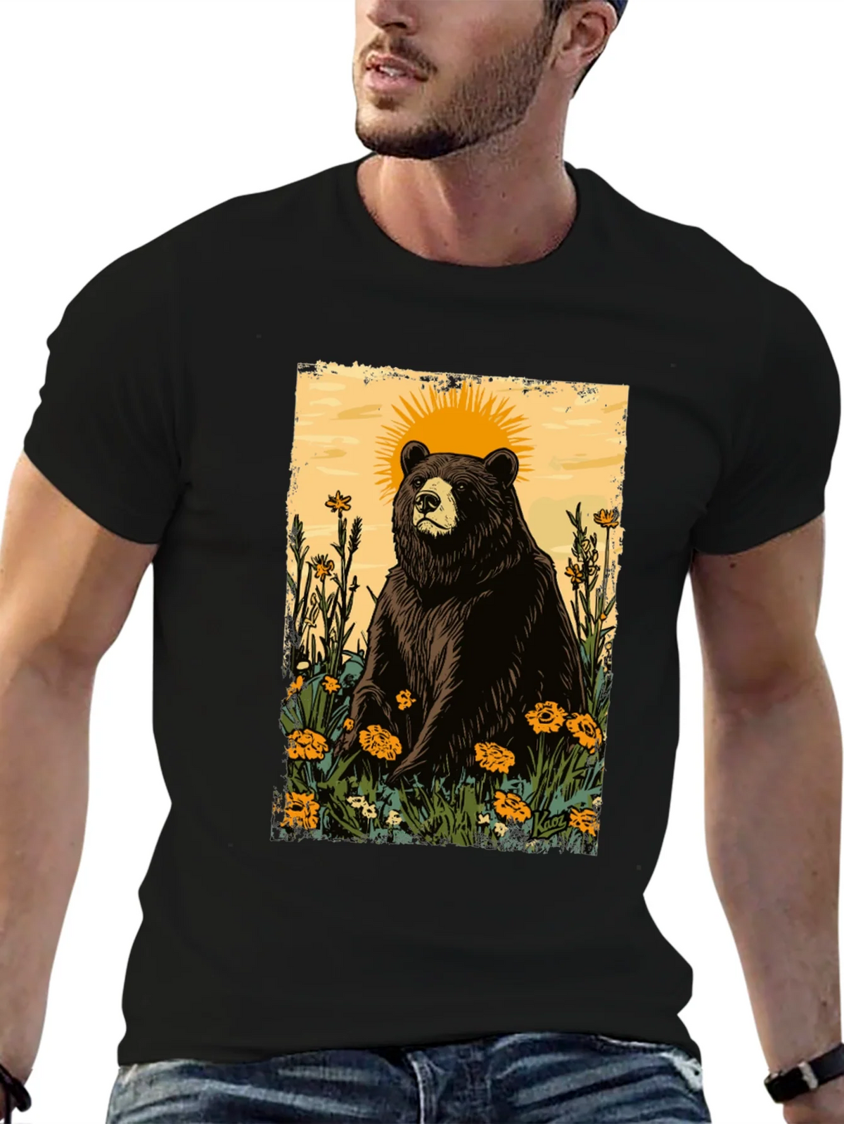 Bear & Sun Graphic Tee - Nature Inspired