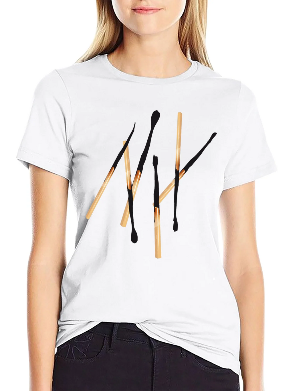 Abstract Matchsticks Graphic Black T-Shirt