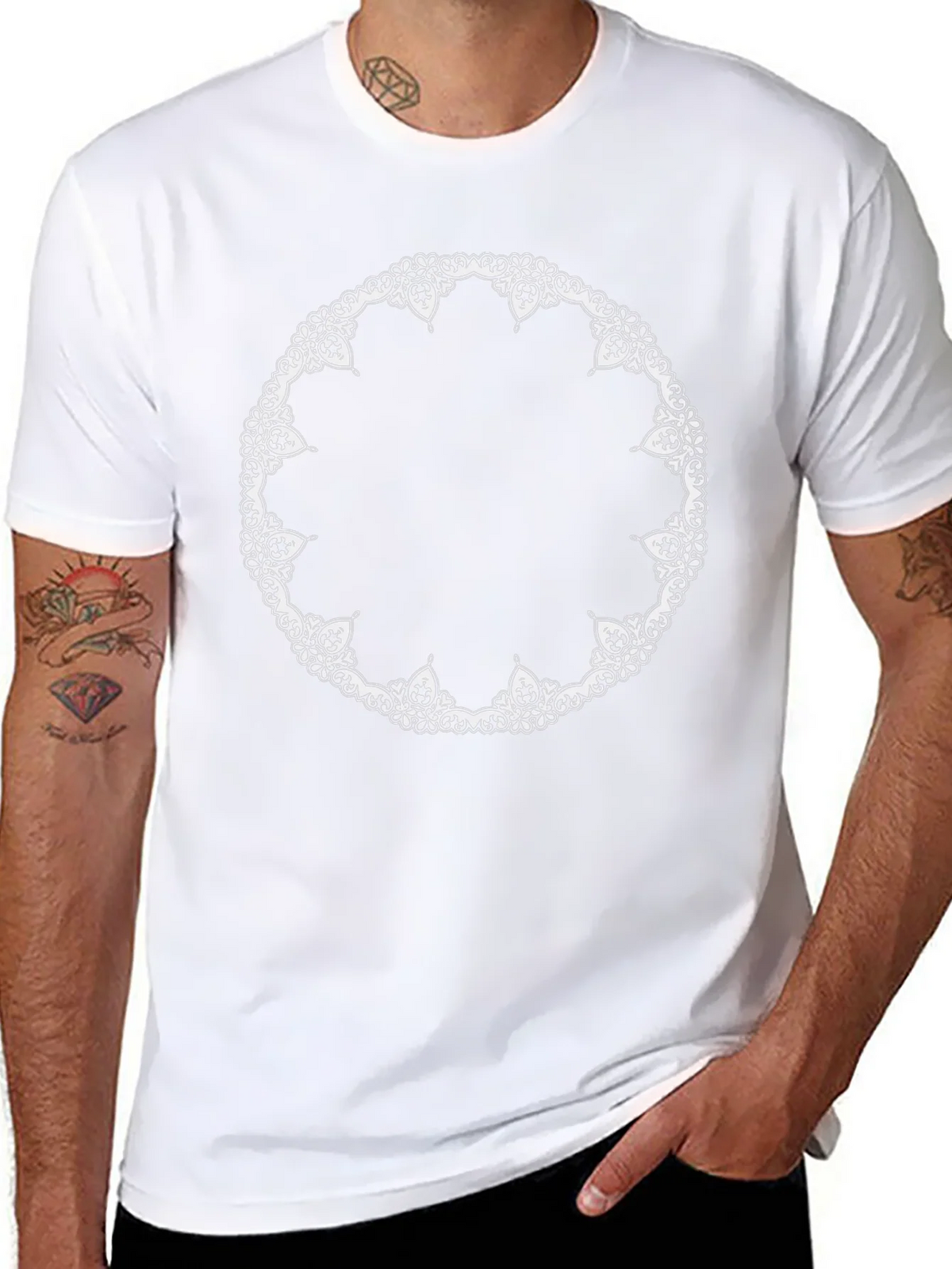 Black T-Shirt with Ornate Circle Design