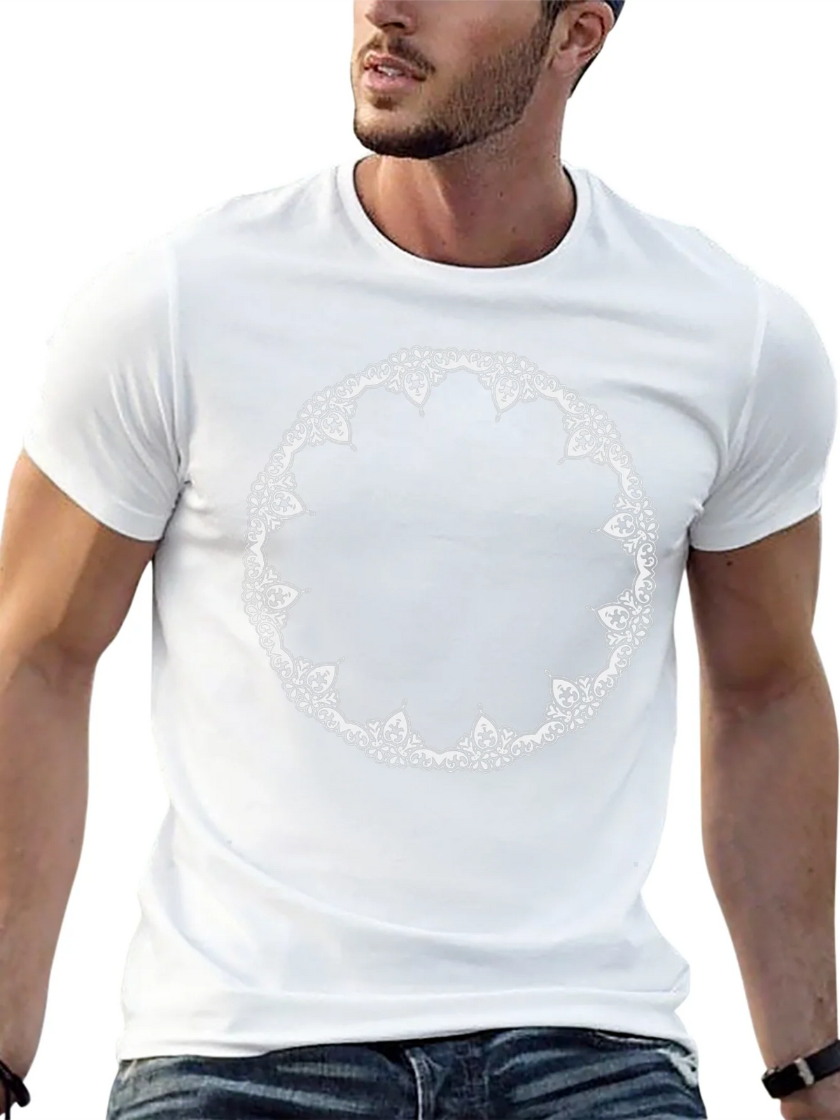 Black T-Shirt with Ornate Circle Design