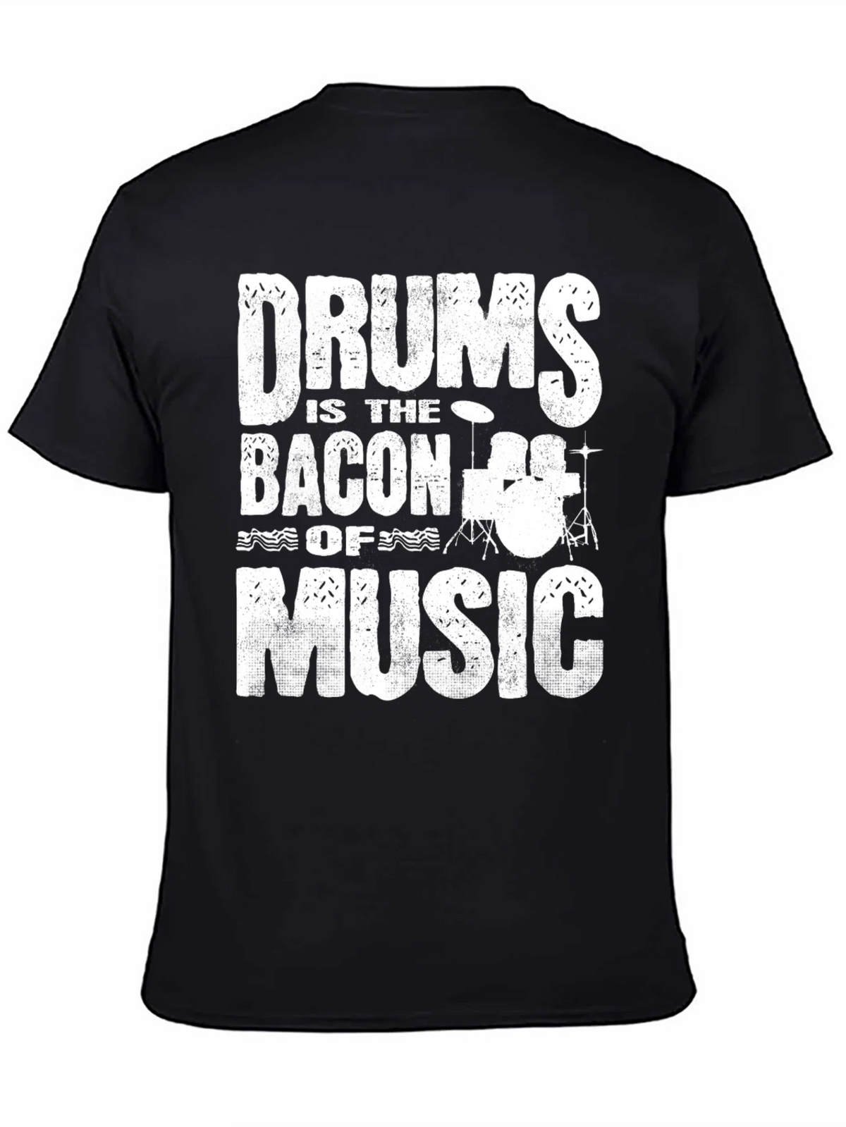Drums Bacon of Music Black Graphic T-Shirt