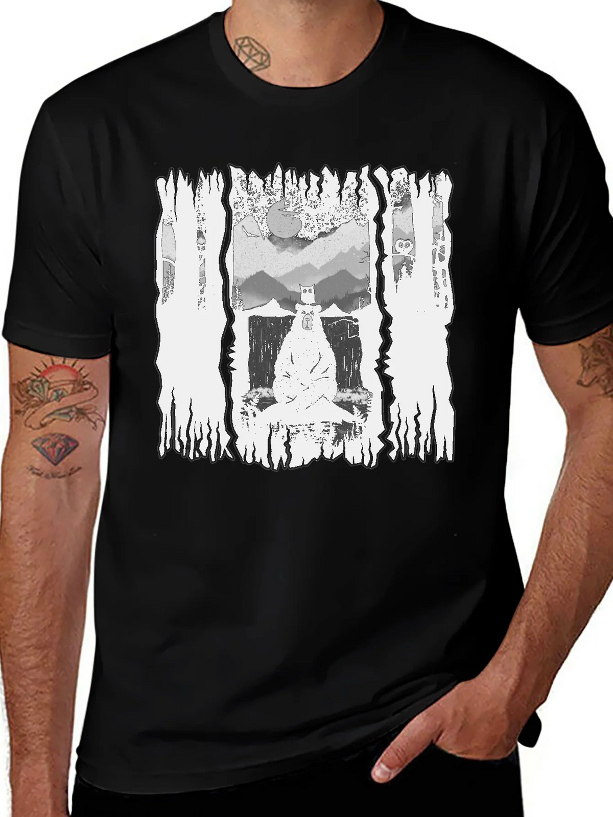 Monochrome Bear Graphic Tee - Mens Black T-Shirt