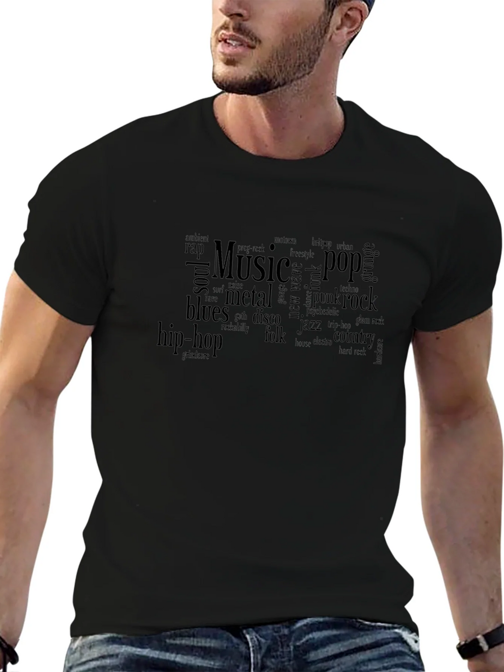 Music Genre Word Cloud T-Shirt - Black