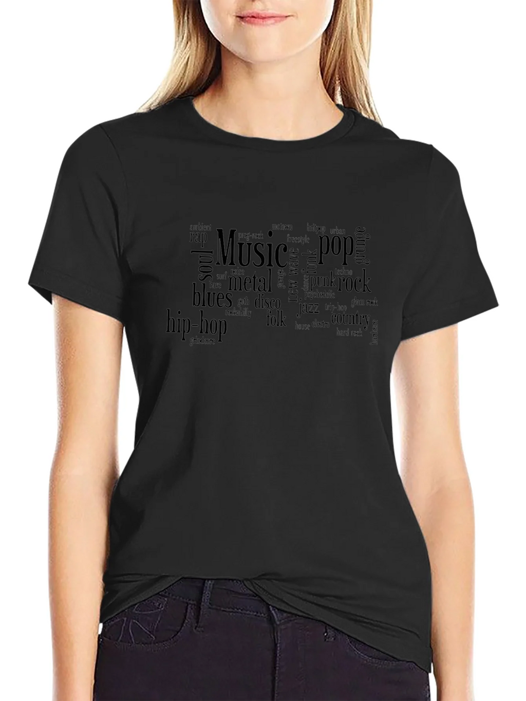 Music Genre Word Cloud T-Shirt - Black