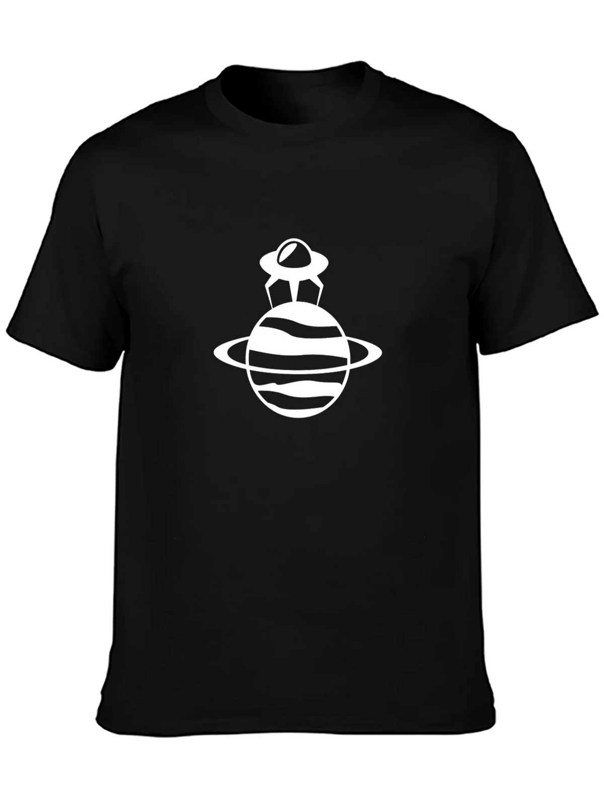 UFO Planet Graphic Tee - Black Cotton Blend Casual Wear