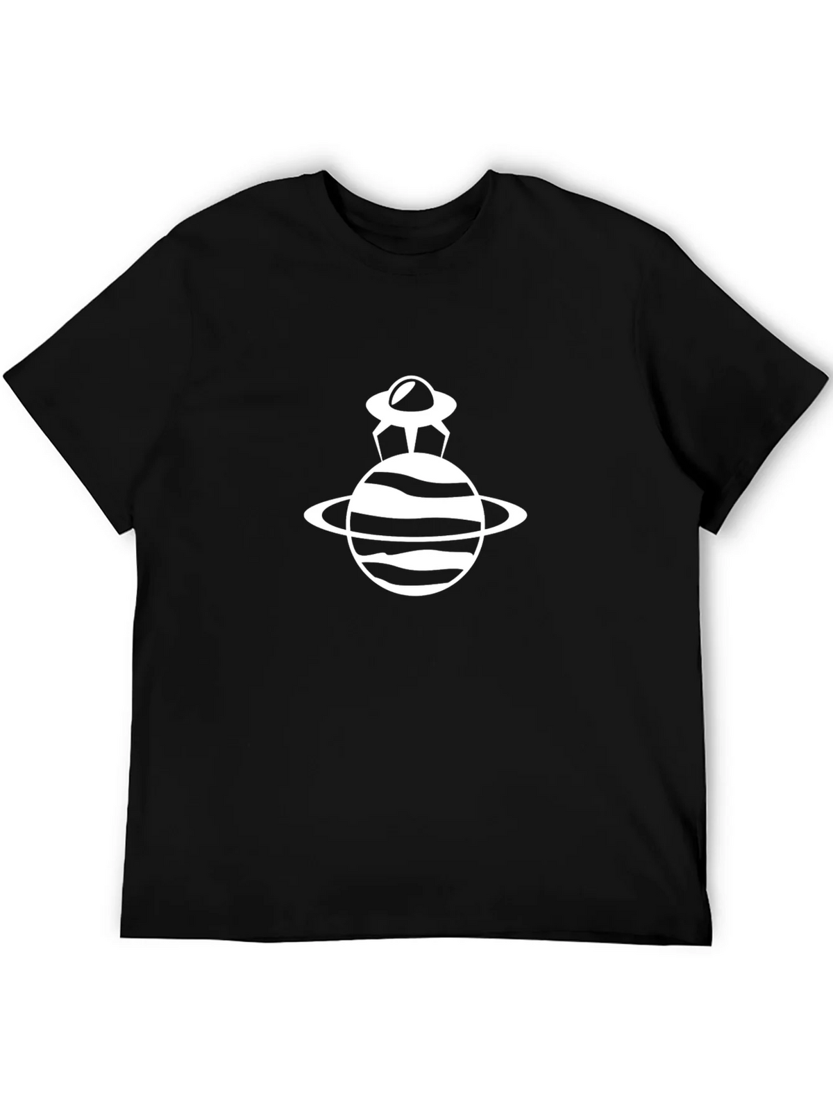 UFO Planet Graphic Tee - Black Cotton Blend Casual Wear