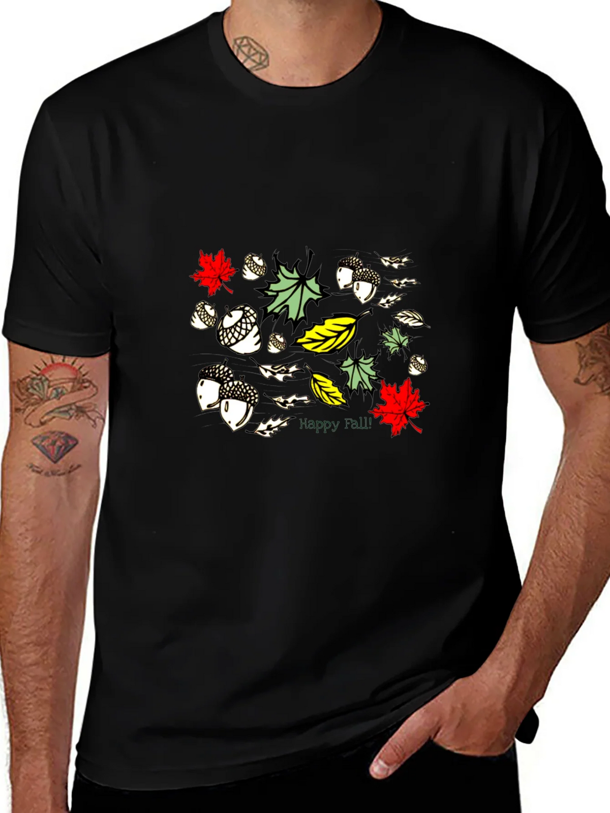 Fall Leaves & Acorn Black Graphic Tee