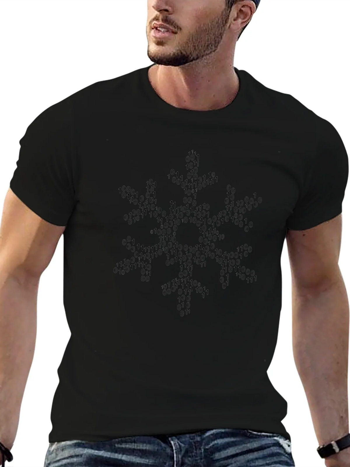 Binary Code Snowflake Graphic Tee - Black